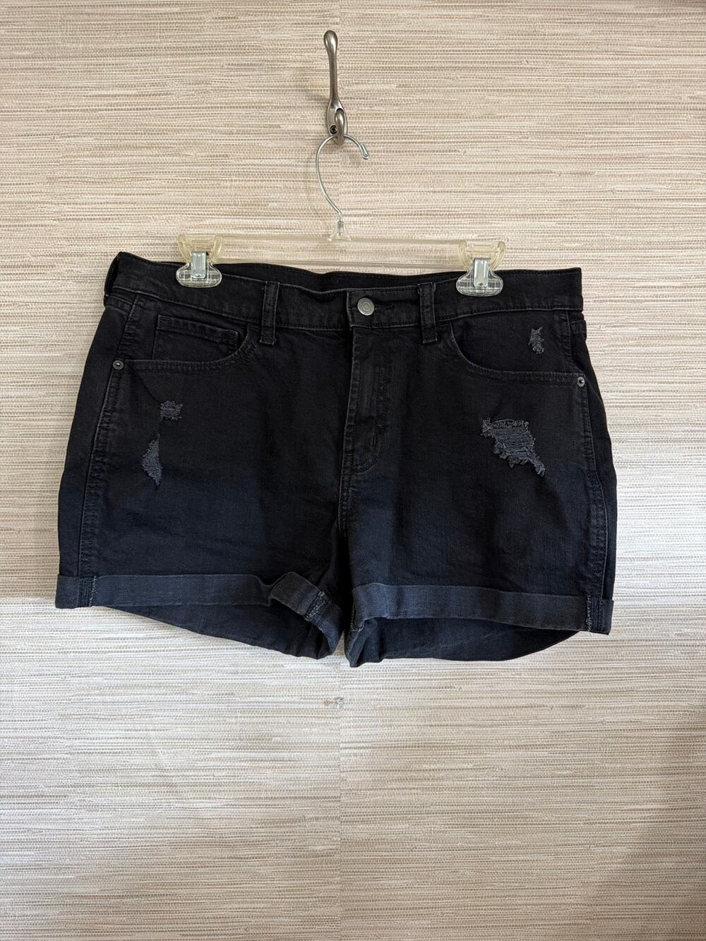 Old Navy Mid Rise Boyfriend Distressed black Denim Shorts Women's 12